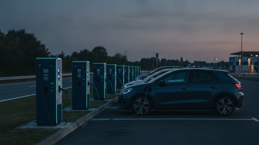 Véhicule électrique branché sur une borne de recharge publique